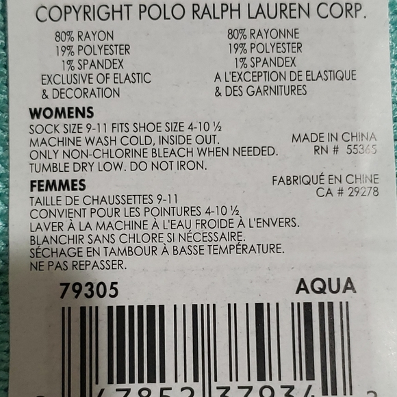 NWT Ralph Lauren Polo Pony Ladies Boot Crew Socks Knitted Aqua Blue - Picture 5 of 5